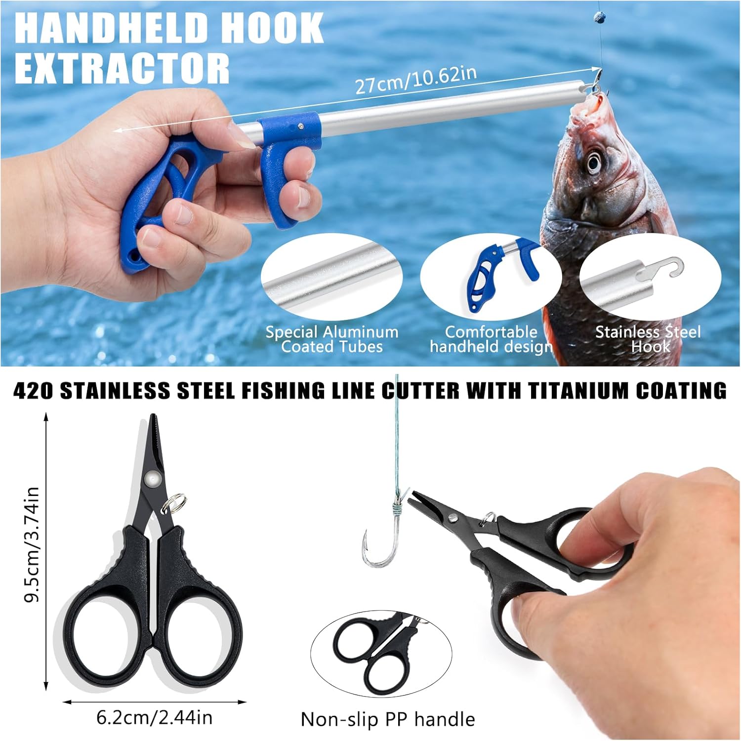 Fishing Tool Kit, 11 Pieces Fishing Gear, Fishing Pliers with Lanyard, Fillet Knife, Fish Lip Gripper, Fly Ice Fishing Hook Extractor, Anti-Cutting Gloves - Image 5