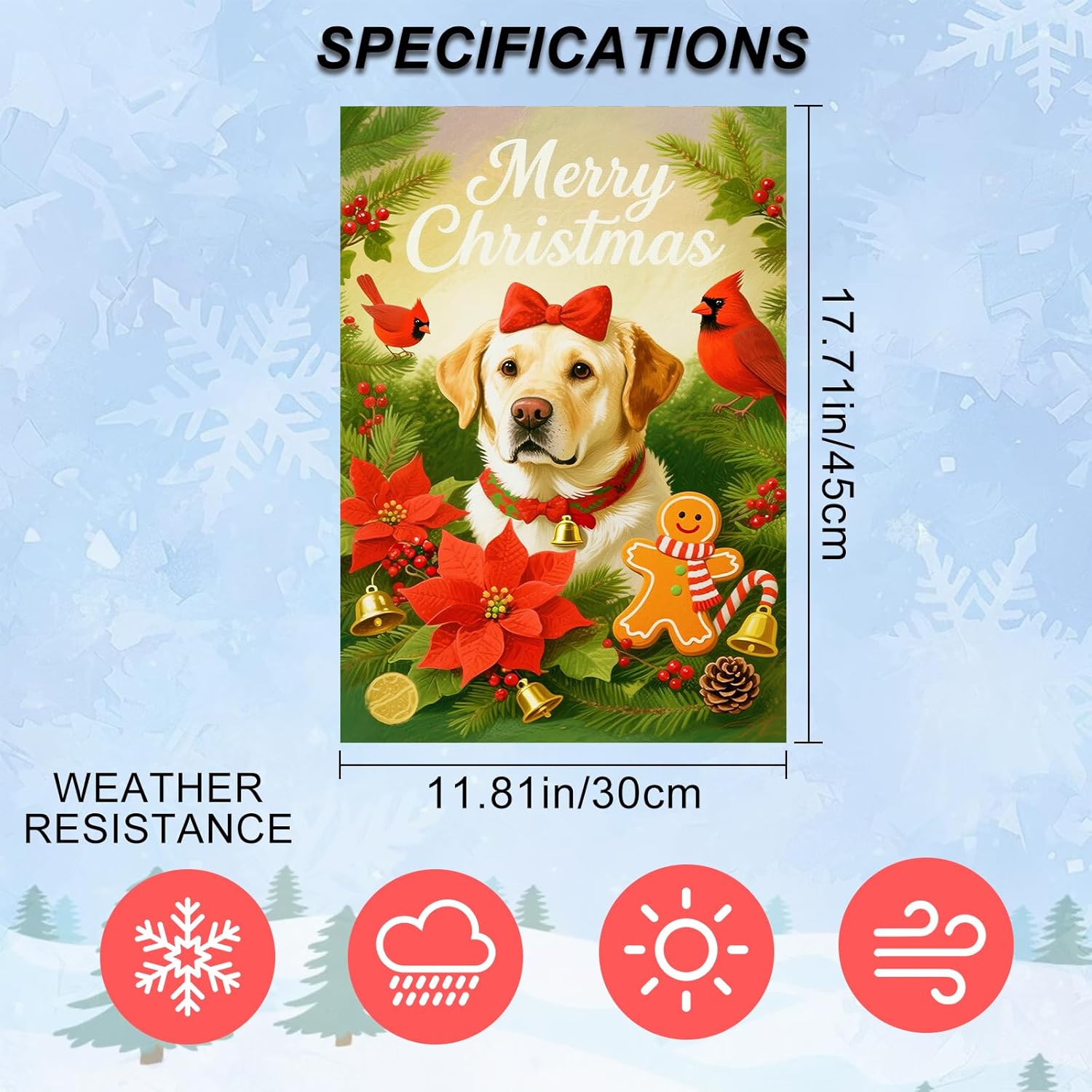 IVN Christmas Garden Flag 12x18 Inch Double Sided Gold Retriever Dog with Red Cardinals and Gingerbread Man Christmas Outdoor Yard Flag for Outside Home Front Door Lawn Porch Patio Winter Welcome Decor - Image 3