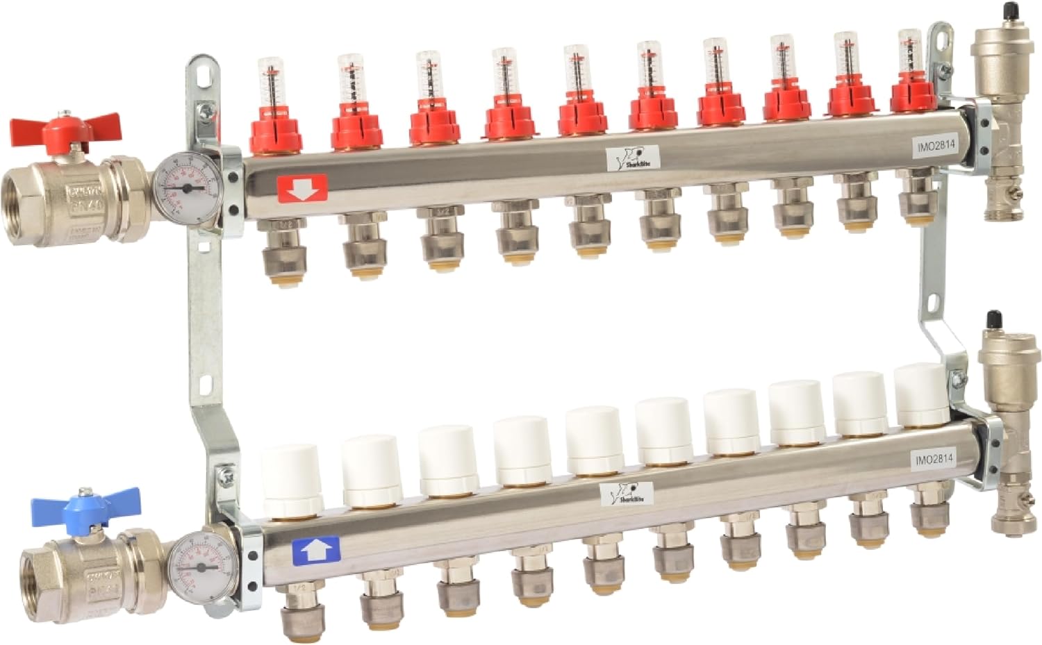 SharkBite 9 Loop Radiant Heating Manifold, Push to Connect Brass Plumbing Fitting, PEX Pipe, PE-RT, 24936