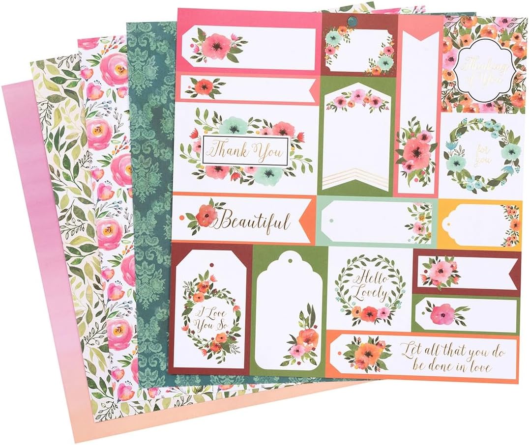 DCWV Printed Cardstock Paper 12x12, 36 Sheets of Scrapbook Paper for Crafts and Card Making, Double Sided Heavy Duty Cardstock with Foil Accents - Wildflowers