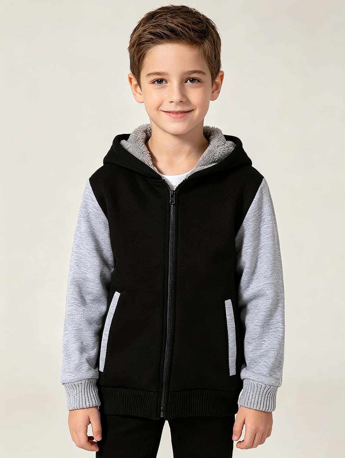 Boys Hoodie Fleece Jacket Warm Lined Zip Up Winter Coat 4-12Y