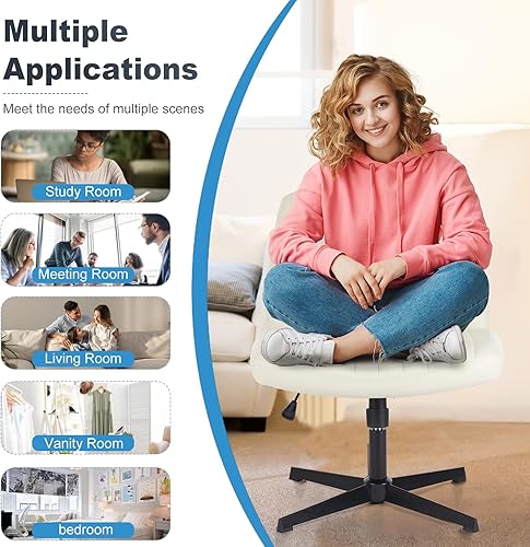 Miniatura 5 de ZUNMOS Silla cruzada sin ruedas, silla giratoria con patas cruzadas, silla de tocador de tela moderna, silla sin brazos ancha ajustable en altura