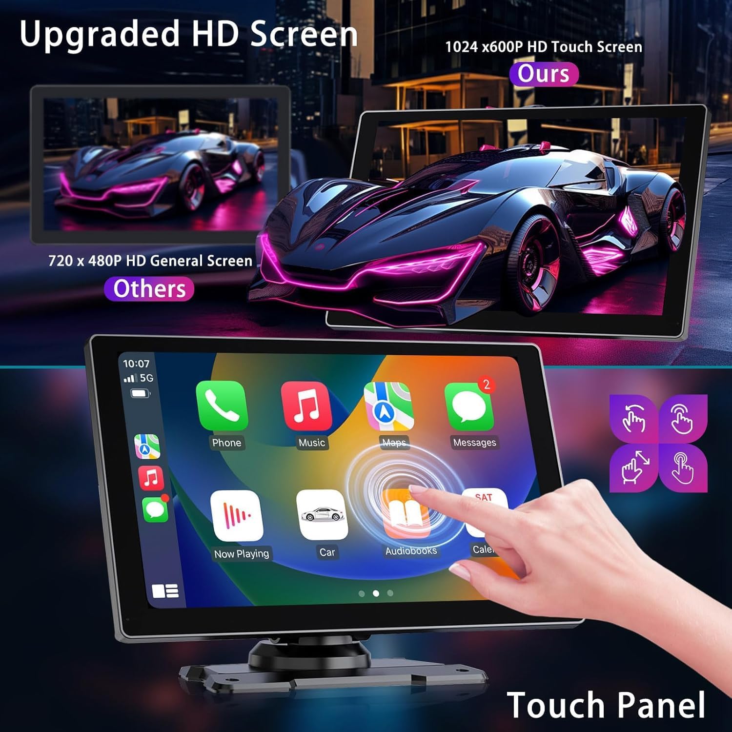 Wireless Carplay Screen for Car 2K Dash Cam, 9.1" HD Portable Car Stereo with Carplay & Android Auto, 1080P Backup Camera, Mirror Link/Bluetooth/GPS Navigation/Satellite Radio for All Vehicles