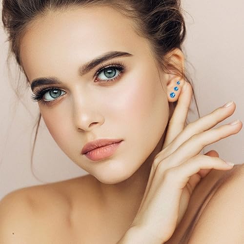 Miniatura 6 de Juego de 6 pares de aretes tipo dormilona hipoalergénicos con circonita cúbica de acero inoxidable 316L, 0.118-0.315 in