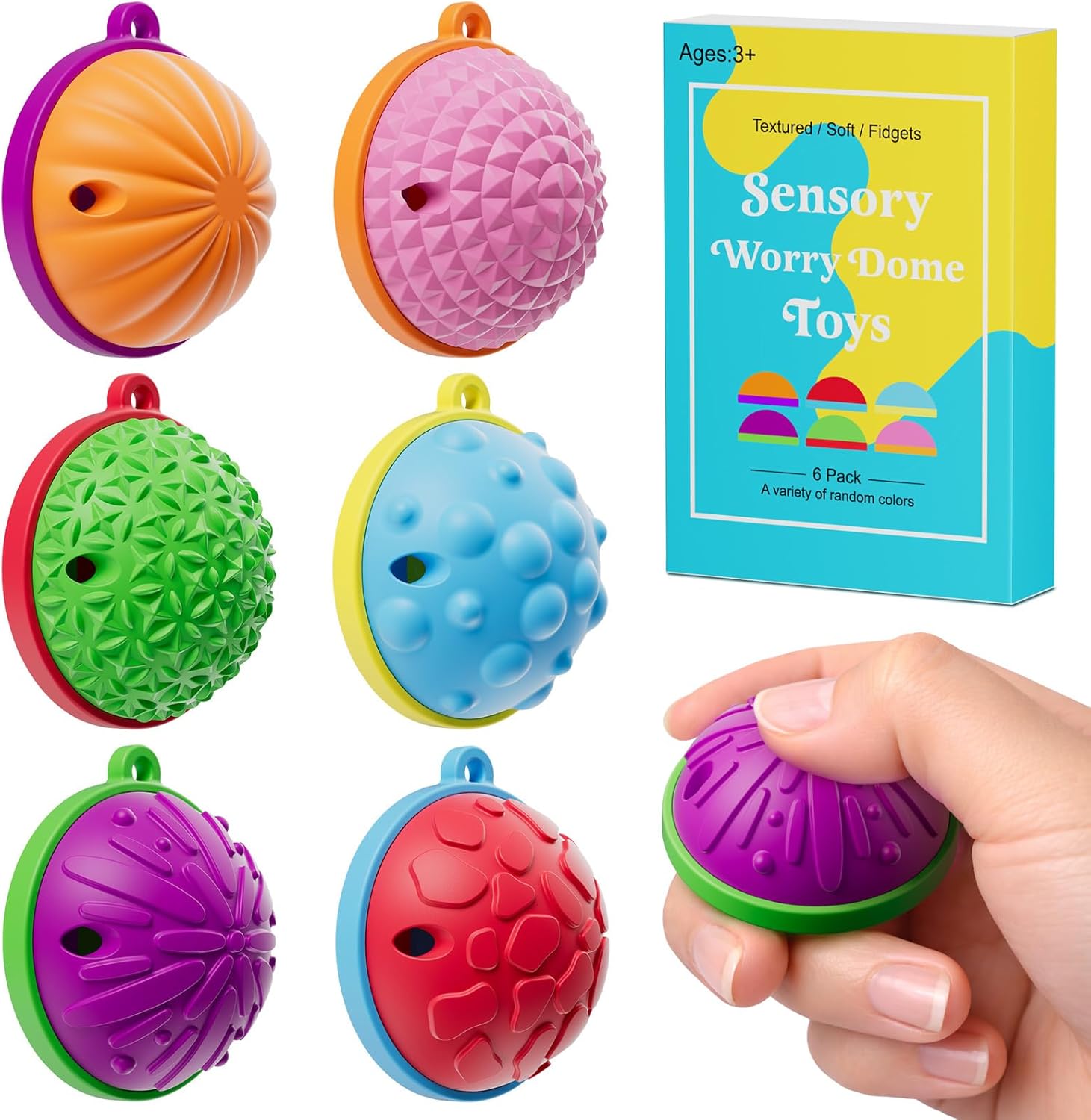 Fidget Toys for Adults Kids,6PCS Sensory Worry Dome Toys for Stress Anxiety Autistic ADHD, Calm Down Travel Airplane Essentials Students Prizes Toys, Stuffers Gifts for Teen Boys Girls