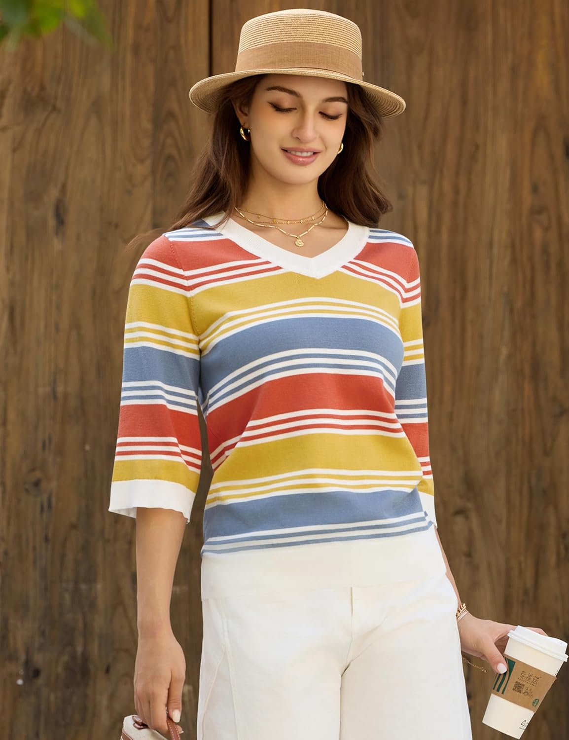 LUYAA Womens Sweaters 3/4 Sleeve Casual V Neck Spring Lightweight Knit Tops 2026 Trendy Pullovers S-XL - Image 5