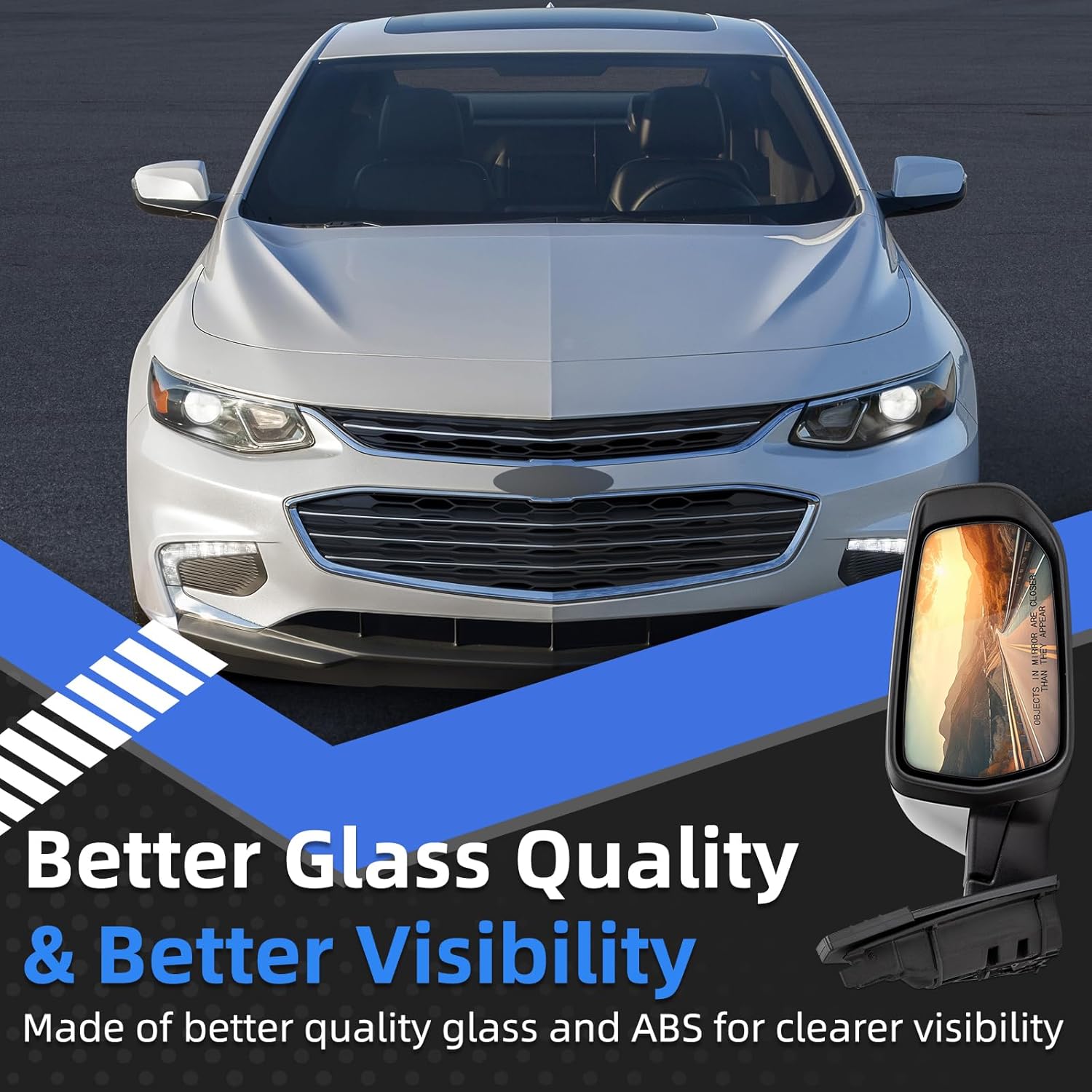 Right Passenger Side Rear View Mirror Replacement for Chevrolet Chevy Malibu 2016 2017 2018 2019 2020 2021- Rearview Mirrors with 3Pins,Electric Adjustment, white