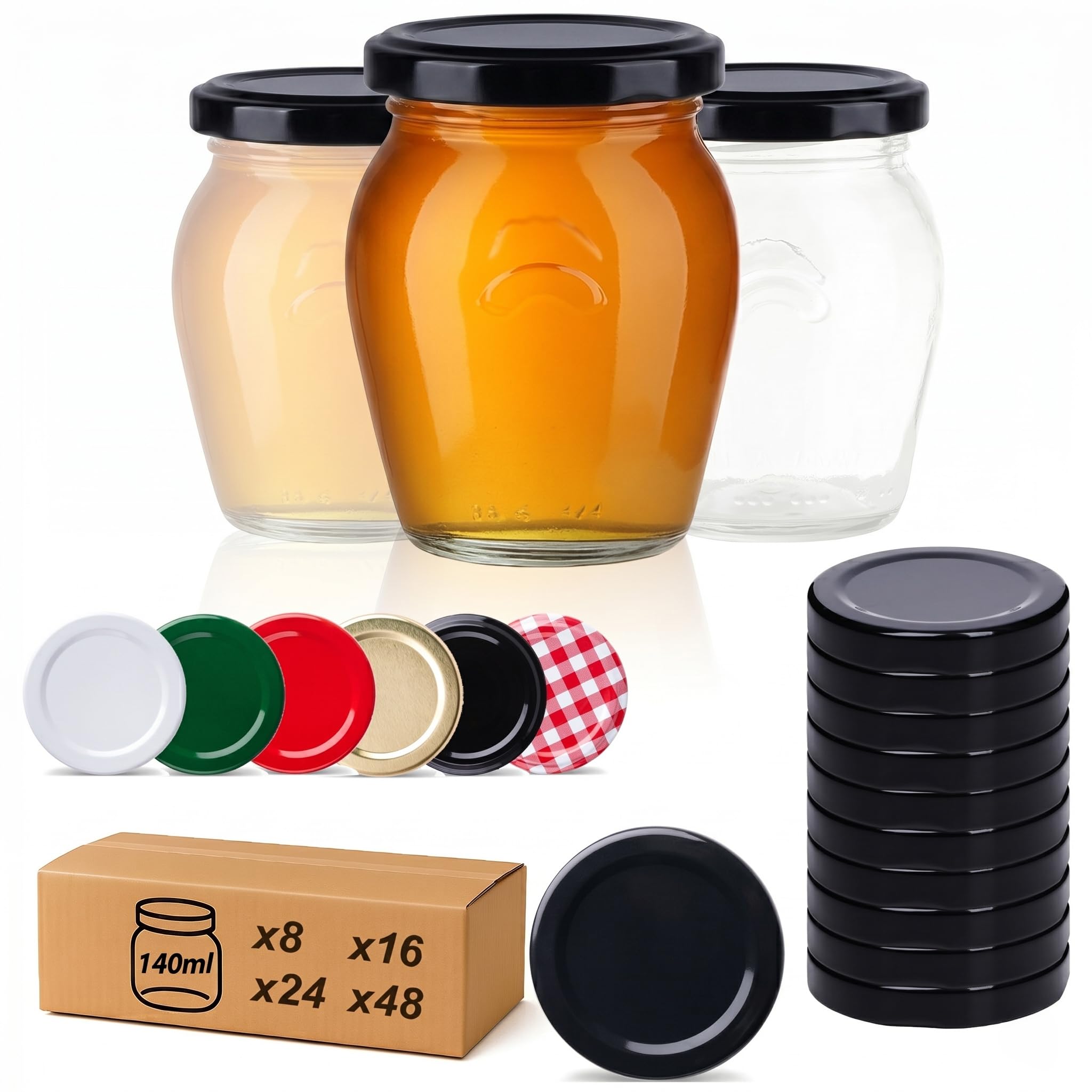 Mini słoiki na dżem 140 ml z pokrywką, zestaw 48 sztuk, małe słoiczki, małe słoiki z pokrywką Ø 53 mm (AMFORA) (czarne)