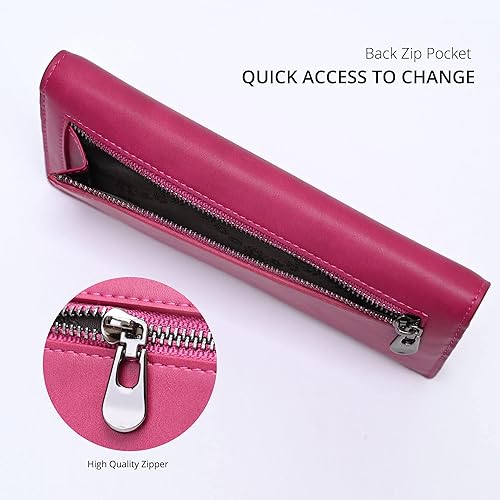 Miniatura 4 de Alldaily Ultra Delgado Fina Cartera para Mujer Bloqueo RFID Titular de Tarjetas de Crédito Bifold Largo Billfold Damas, Fucsia púrpura, Minimalista