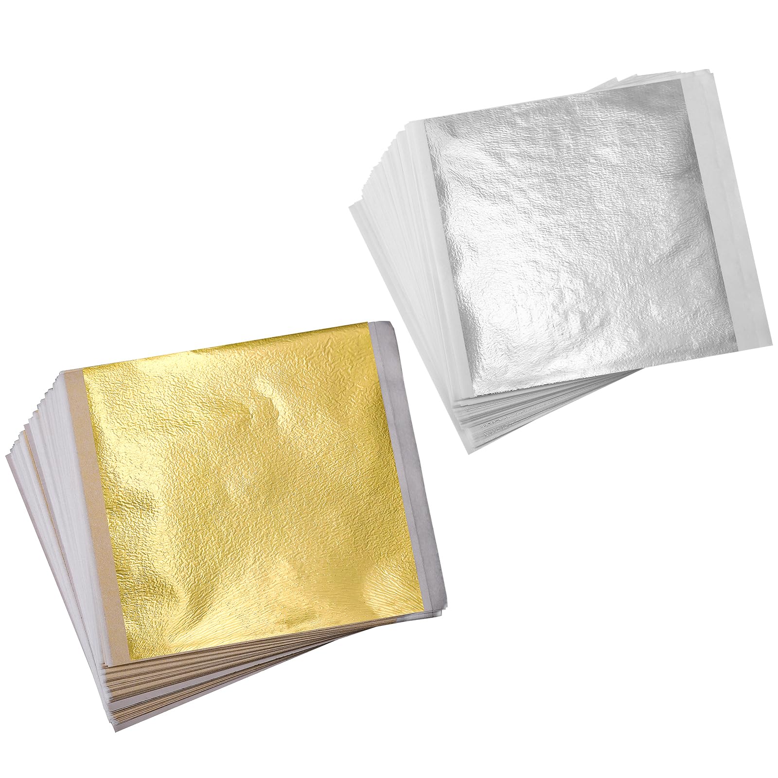 100 Pcs Gold Leaf Sheets + 100 Pcs Silver Leaf Sheets, 8x8.5cm Silver Leaf Sheets for Art, Crafting, Paintings, Nail, Home Furniture Decoration, DIY Arts Projects