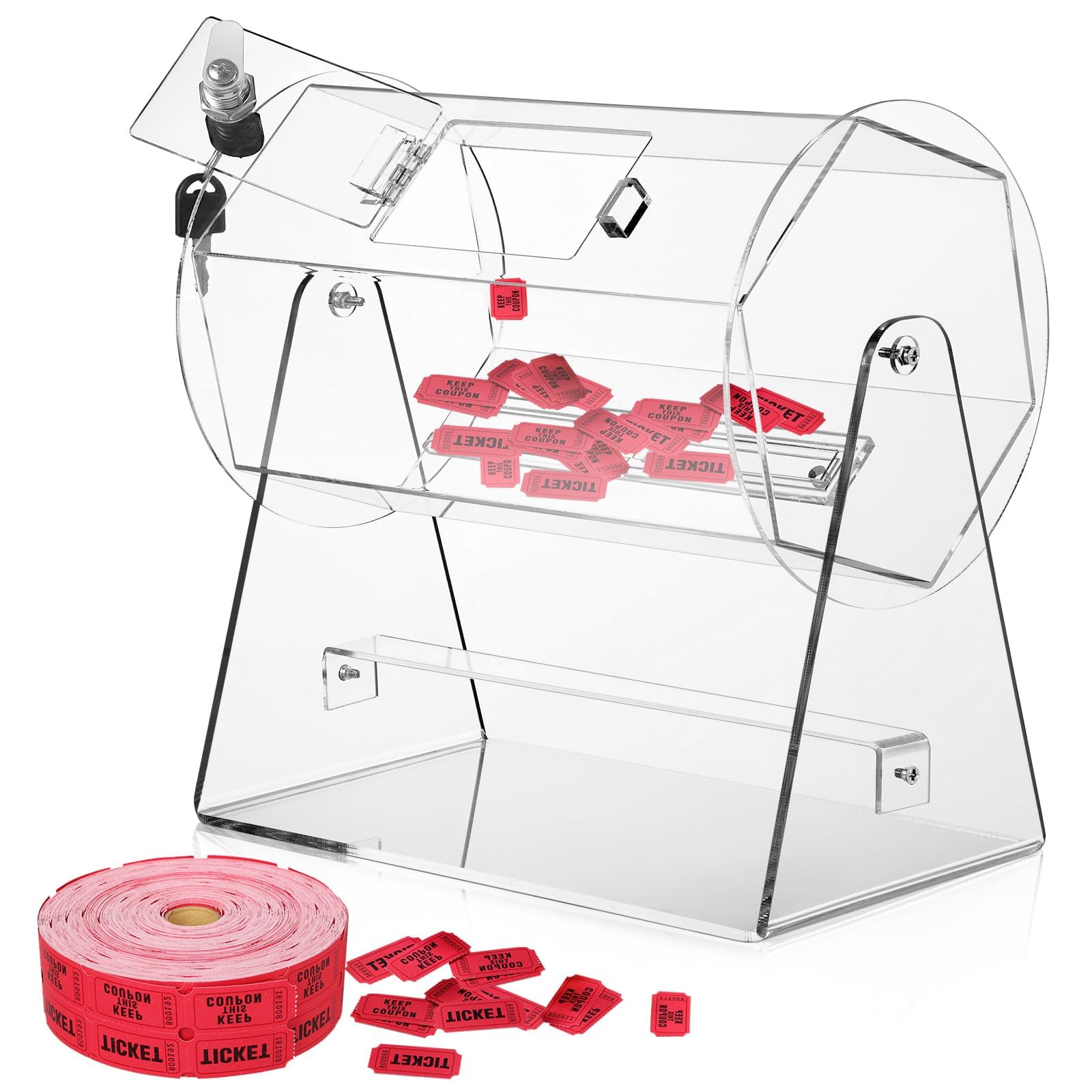 Raffle Drum,Acrylic Raffle Tickets Spinner Cage,Clear Raffle Box,Raffle Ticket Drum,Holds 2500 Tickets,Transparent Raffle Ticket Box for Lottery Games, Bingo, Raffle Balls(11 x 10.9 Inch)