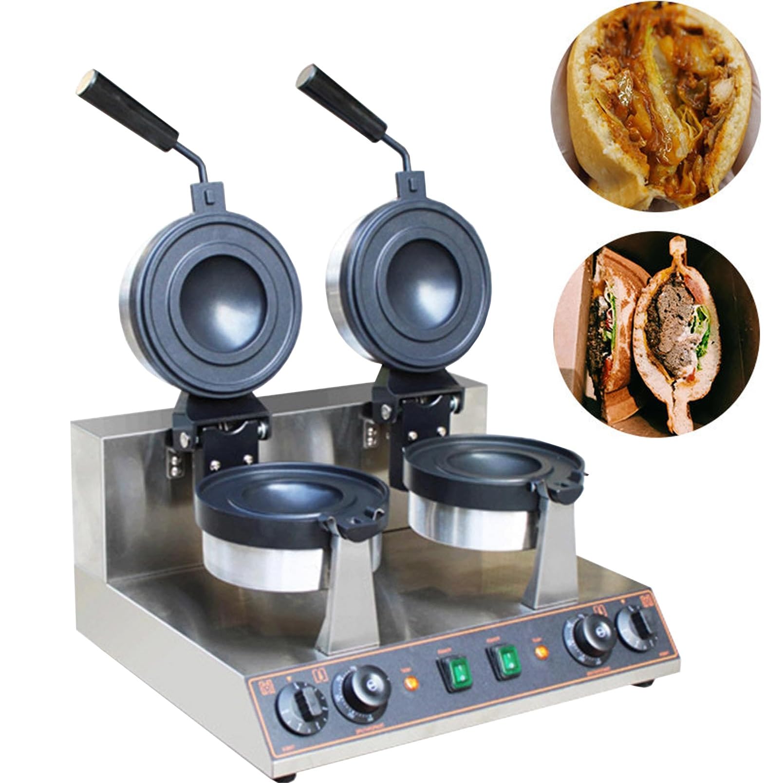 Pressa per hamburger commerciale, UFO Burger Maker 1300W, macchina per panini, pressa per panini antiaderente commerciale, macchina per hamburger, temperatura regolabile da 50 a 300°C per us