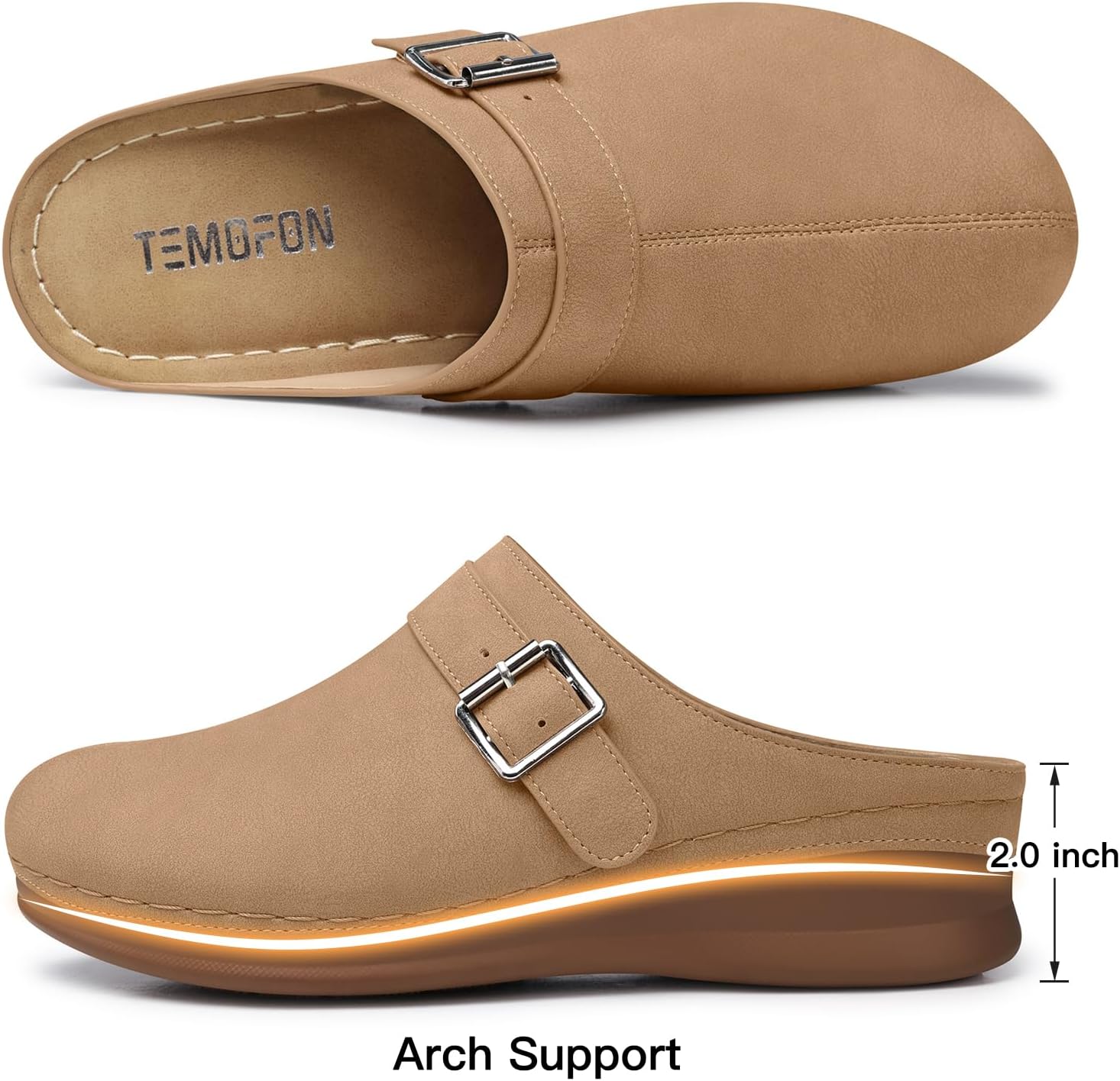 TEMOFON Clogs for Women Slip on Mules: Walking Comfortable, Non Slip, Closed Toe Sandals, Casual Summer Shoes Black Navy Brown Size 5-11 - Image 4