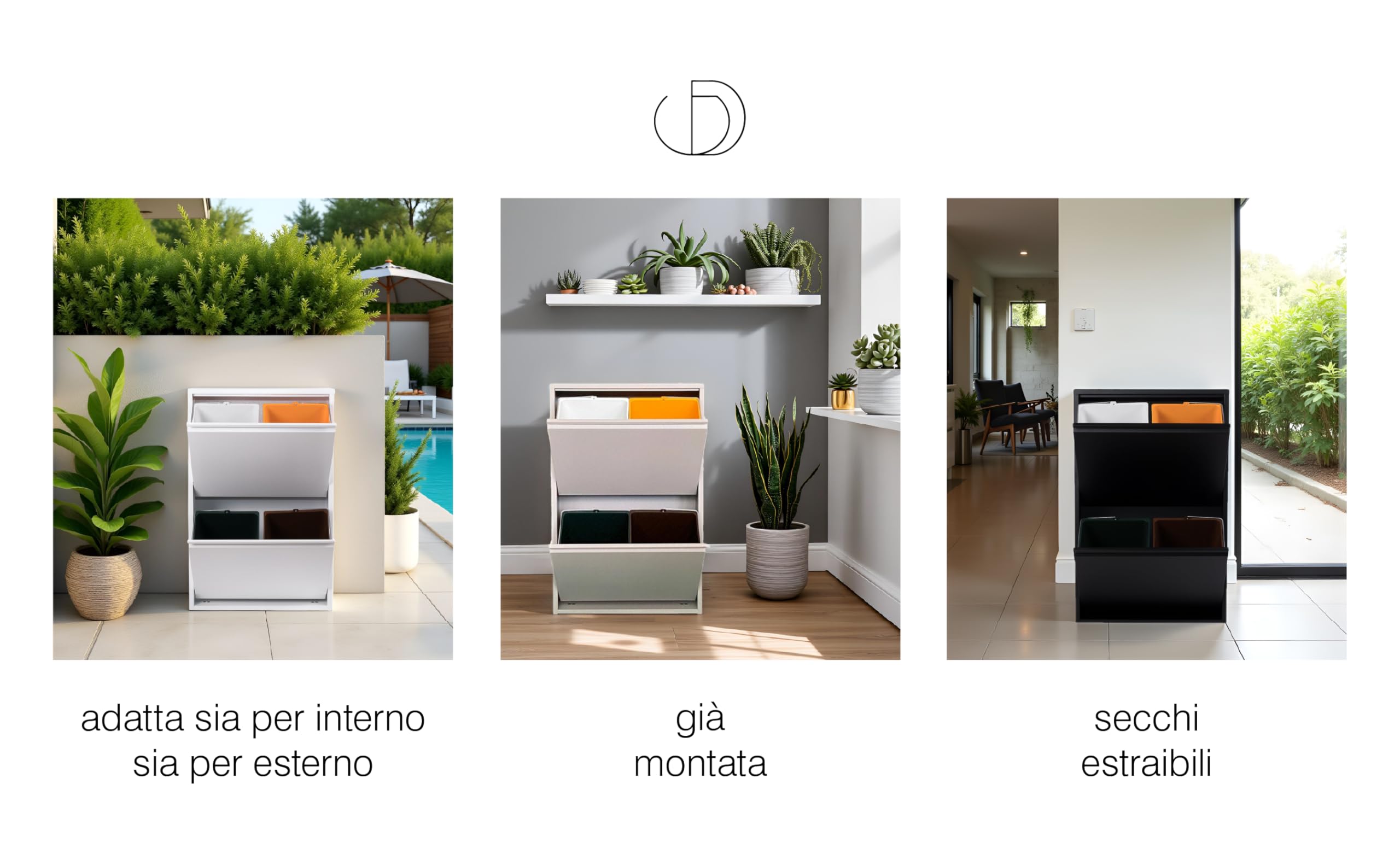 Pattumiera Raccolta Differenziata 2 Scomparti Tortora, 4 Secchi x 16L (64L) | Contenitore Spazzatura Differenziata, Bidone Rifiuti in Metallo, Già Montata, Interni/Esterni