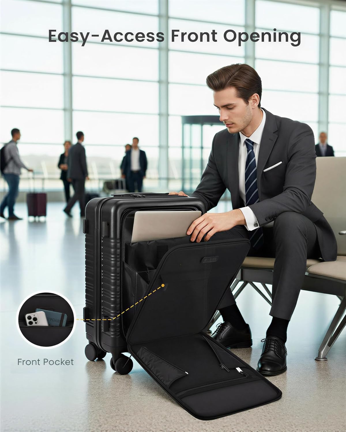 LOVEVOOK Carry On Luggage 22x14x9 Airline Approved with Detachable Pouch, 21 Inch Hardside Suitcases with Spinner Wheels, Lightweight Carry-on Luggage with TSA Lock for Women Men, 2PCS, Army Green