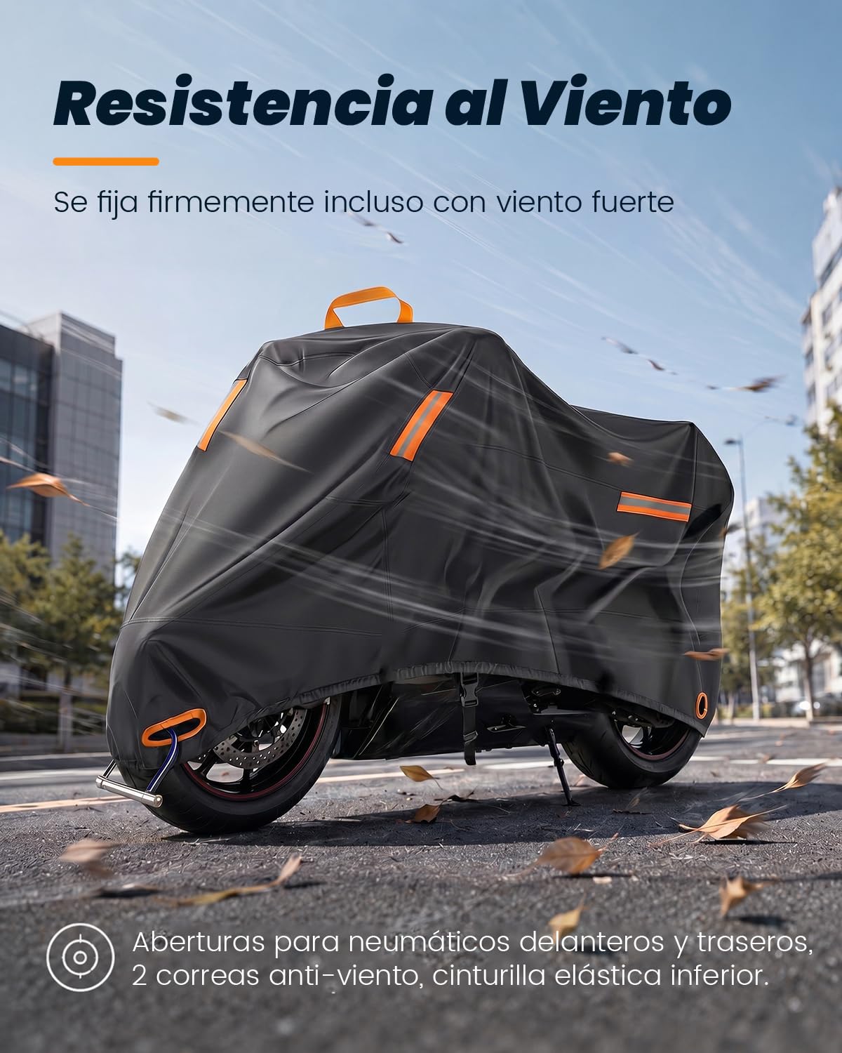 Funda para Moto 4XL, 420D Impermeable Motocicleta Exteriores con Orificio para Cadena Antirrobo, Protección contra Polvo, Lluvia, Nieve y Rayos UV (295 × 110 × 140 cm)