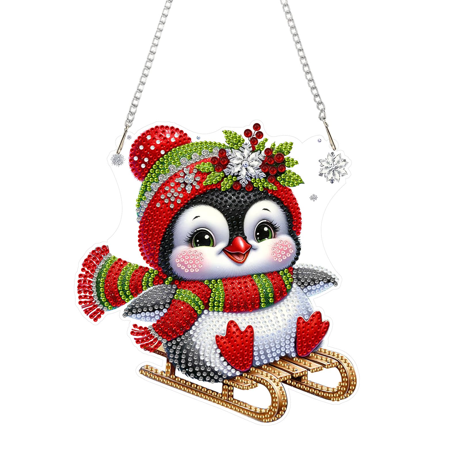 DIY Diamond Art Painting Wreath Kits Rhinestone Christmas Diamonds Art Window Pendants Home Garden Wall Hanging Kits (Single-Sided Diamond)-Penguin-10