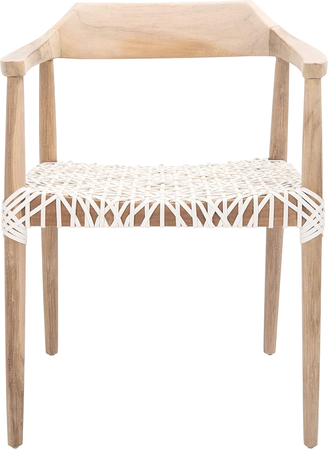 SAFAVIEH Home Collection Munro Natural Teak Wood/White Leather Woven Accent Chair (Fully Assembled)