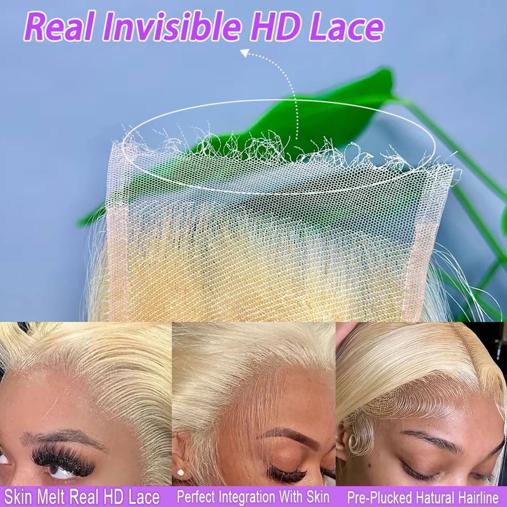 613 Closure Straight Blonde 5x5 HD Lace Closure Human Hair Extensions Blonde Human Hair Closure 12A 100% Brazilian Virgin Remy Hair Pre Plucked With Baby Hair Free Part 18 Inch