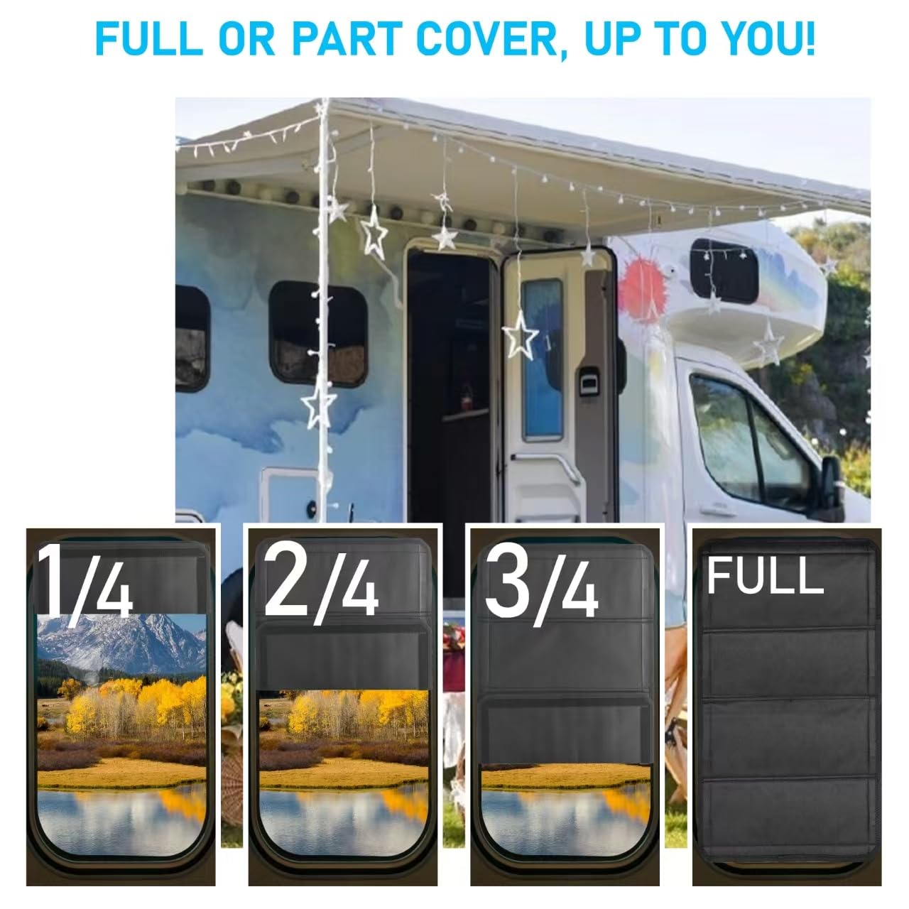 Camper Door Window Cover Funomo RV Door Window Shade, New Model