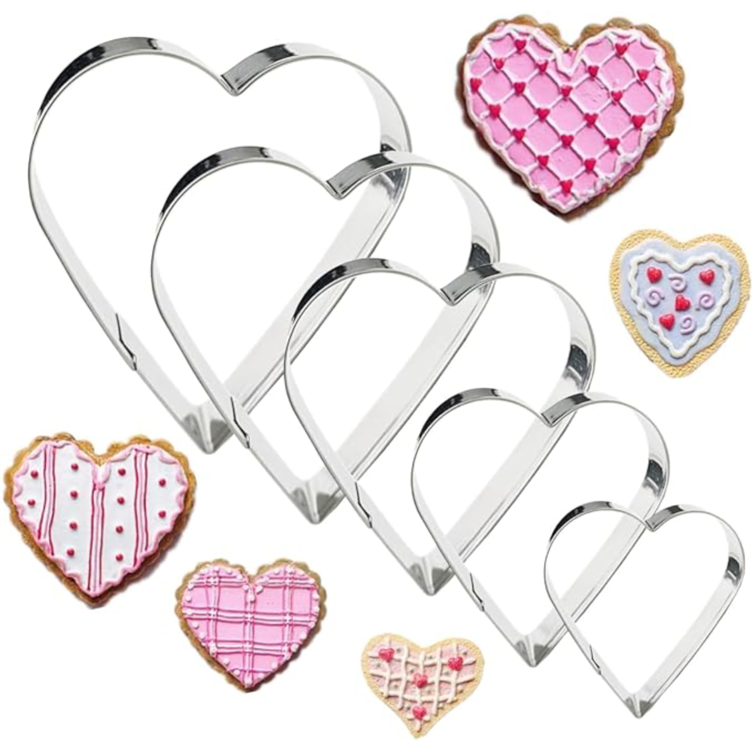 NESLIN 5pcs Heart Cookie Cutter Set Valentine’s Day Heart Shapes Stainless Steel Cutters Molds for Anniversary, Bridal, Engagement and Valentine,W edding, Baking Gifts Cake Decorations