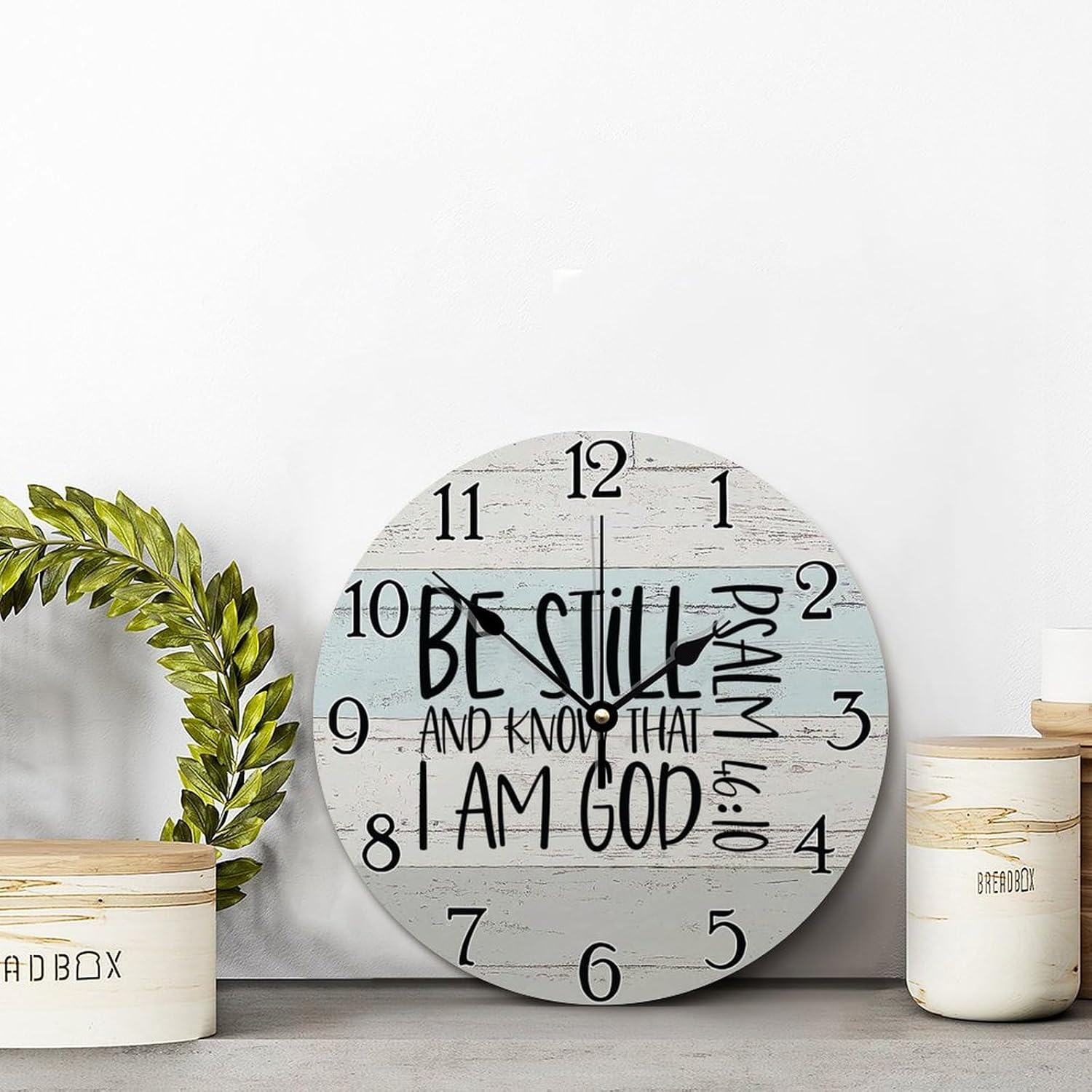 Scripture Wooden Wall Clocks Battery Operated 12 Inch Silent Be Still and Know That I Am God Clock Religious Faith Wall Art Farmhouse Home Decor for Living Room Kitchen Bedroom