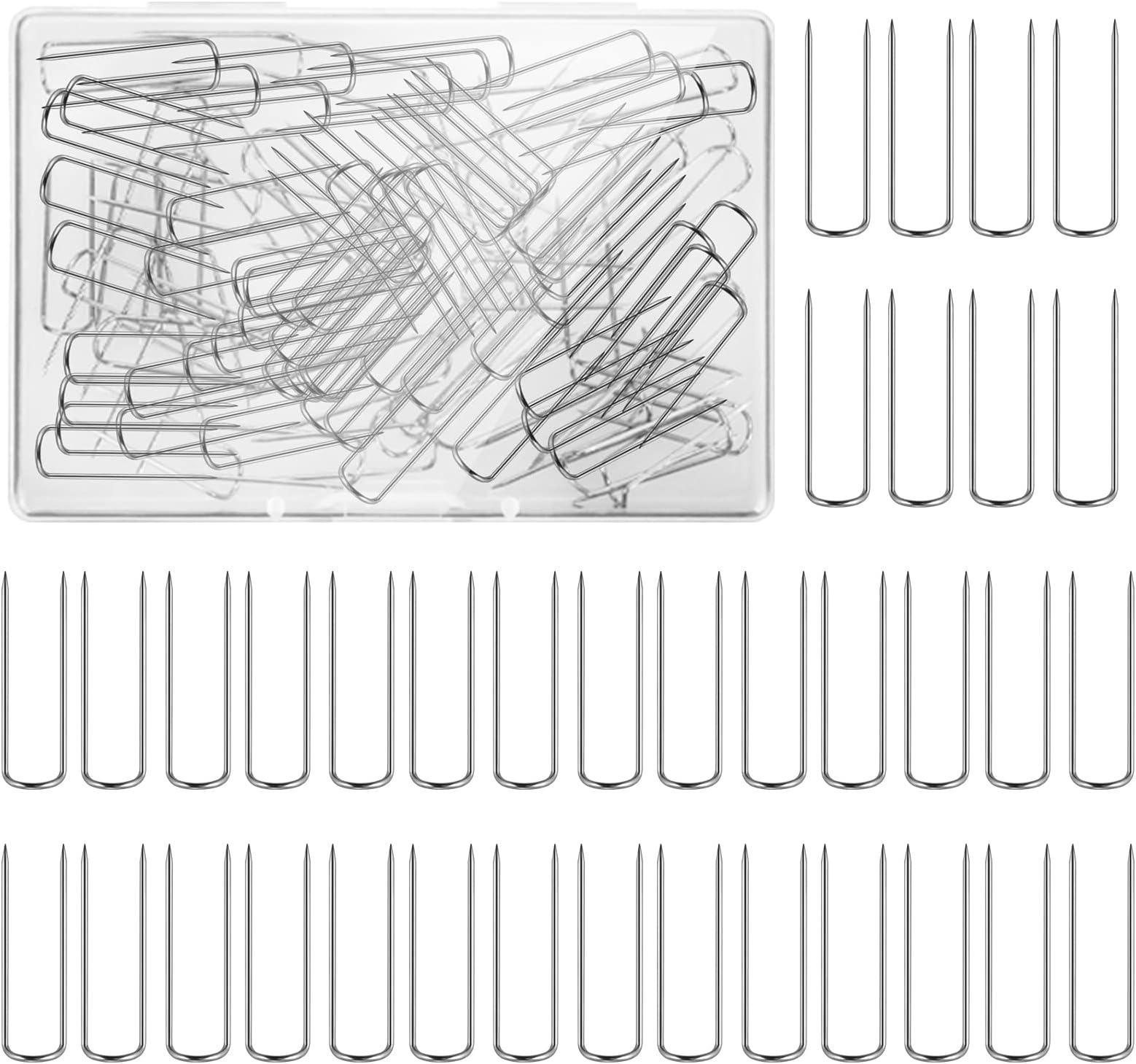 Grevosea 100 Pieces Sewing U-pins Fork Pins for Fabric Craft Pins Quilting Pins Double Blocking Pins Ornament Hanger U Hooks for Sewing Fabric Craft Jewelry Making 0.91 x 0.2 Inch
