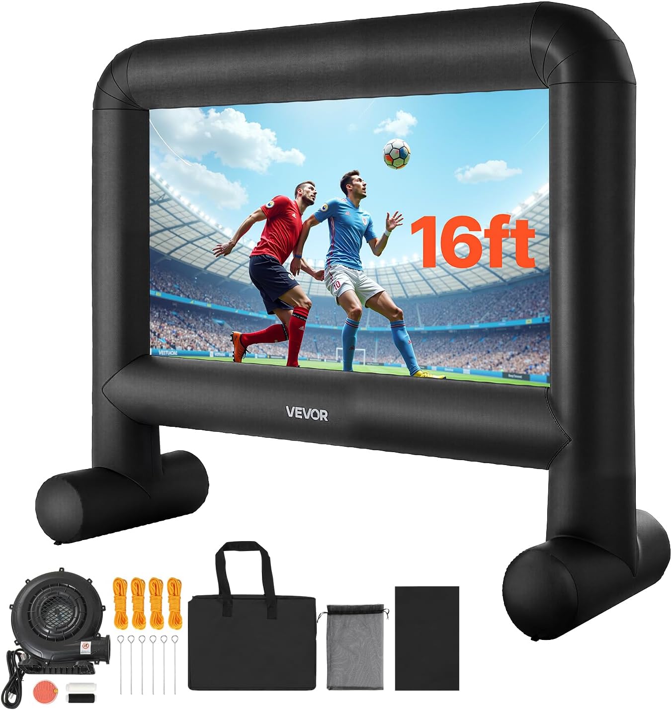 VEVOR 16FT Inflatable Movie Screen Outdoor, Inflatable Projector Screen with Portable Storage Bag, 16:9 Easy Set Up Movie Projection for Outdoor Backyard, Home Theater, Theme Party 16 Feet