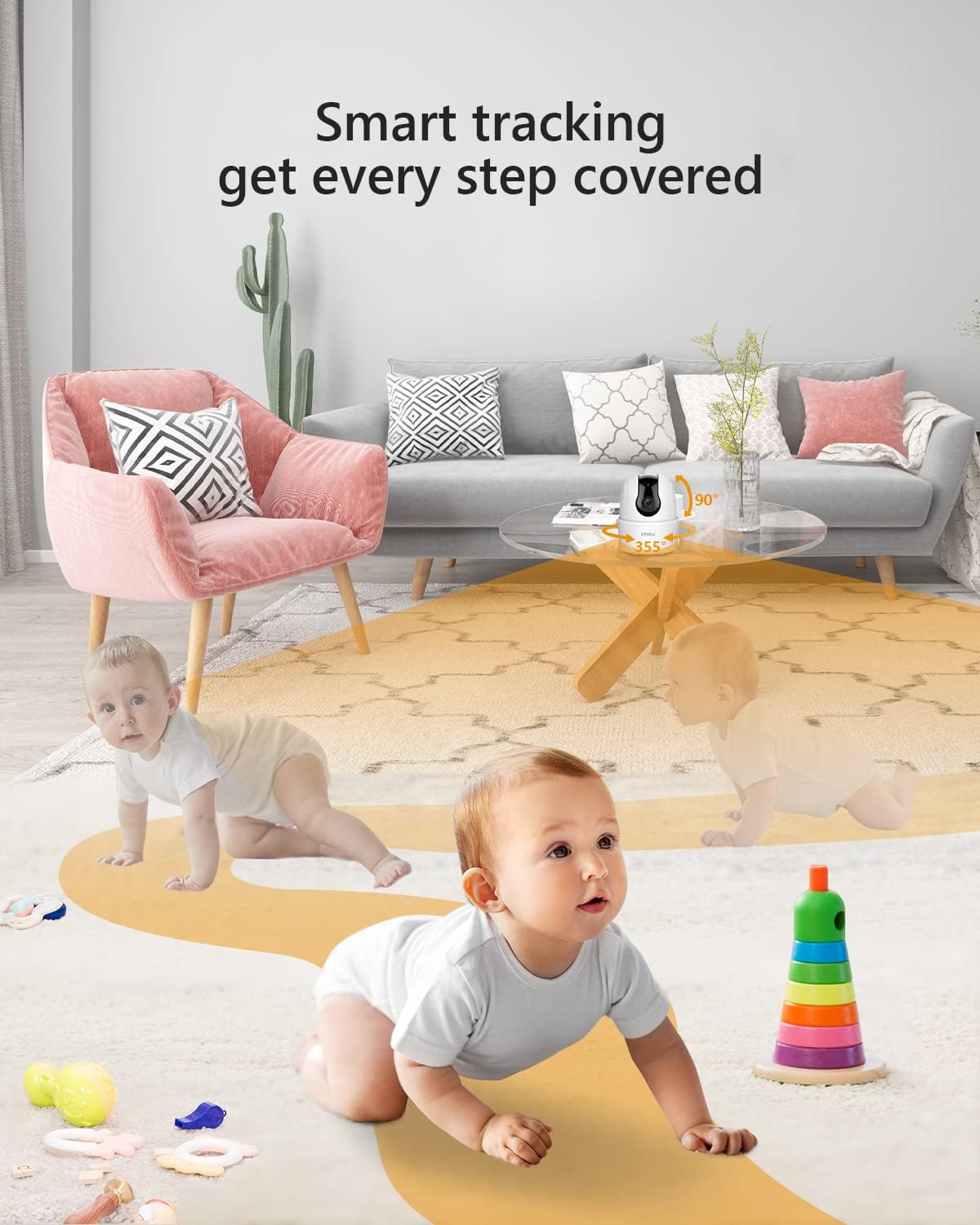Imou 2K (3MP) Inomhus WiFi Övervakningskamera 360 ° Ansluten Smartphone Med Mänsklig Detektering AI Smart Spårningssiren Alexa Kompatibel Tvåvägsljud För Baby/Husdjur (2 stycken) | Wykrywanie człowieka, 360°, syrenka, dwukierunkowy dźwięk, kompatybilny z