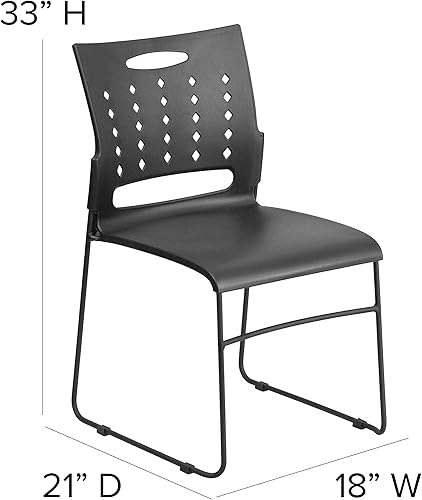 Miniatura 3 de Flash Furniture HERCULES Series - Silla apilable con base de trineo negra de 881 libras con respaldo de ventilación