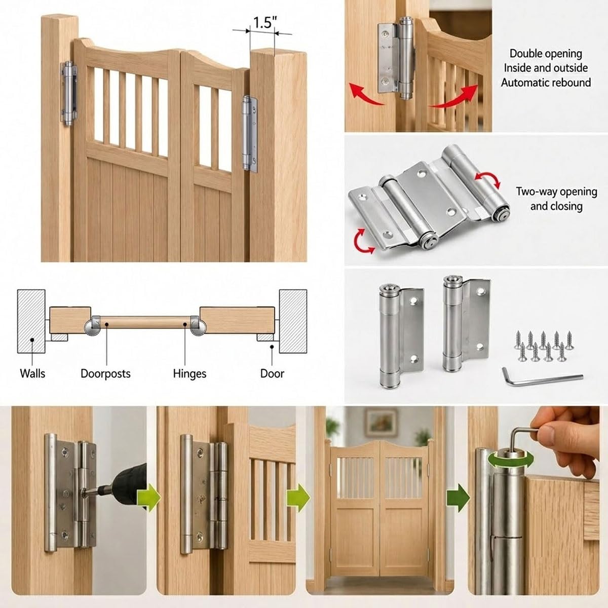 Générique Portes Intérieures Battantes Porte Saloon en Bois, Style Western Cowboy Porte De Séparation, Portes de Grange à Fermeture Automatique, Porte de Bar pour Escalier Salle De Bain Cuisine