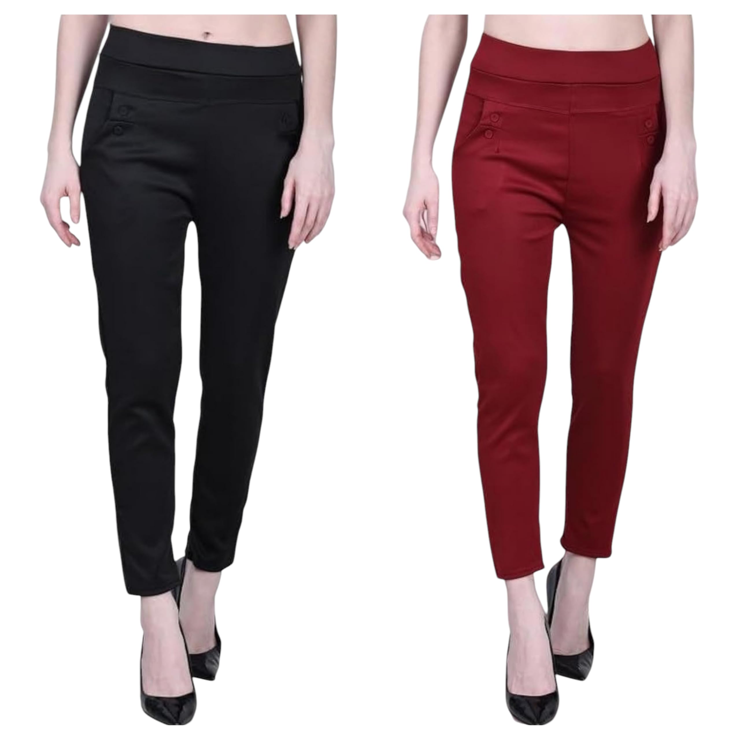 Women's Stretchable Pocket Jeggings Pents - Mid Waist, Ankle Length, Elastic Waistband, Perfect for Yoga, Gym & Casual Slim Fit Pant for Women and Girls Pack of 2-picture-31
