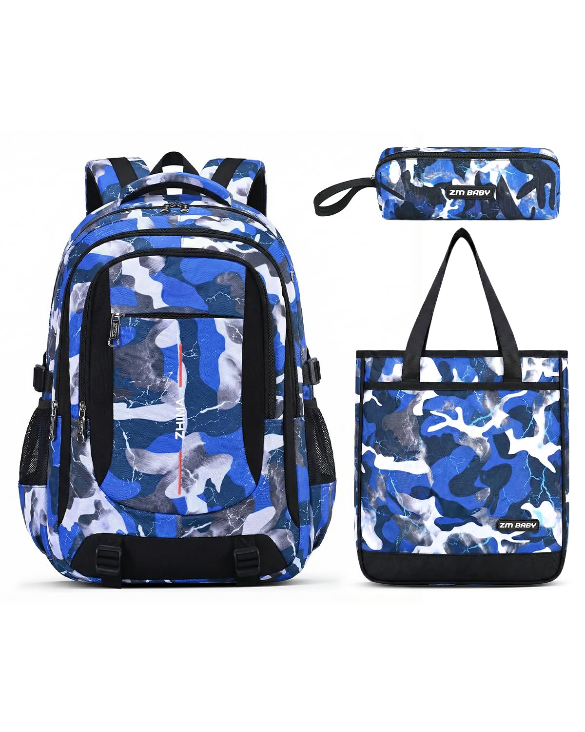 Amythe Mochila Escolar para Adolescente Chico 10-18 Años, Set de Mochila Casual Impermeable Camuflaje con Bolso de Hombro y Estuche para Instituto, Colegio, Universidad,Camuflaje