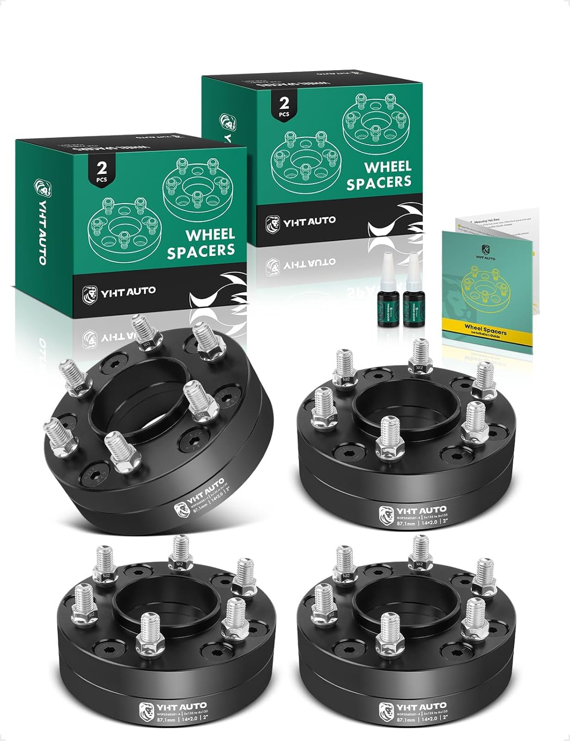 YHTAUTO 5x135 to 6x135 Hub Centric Wheel Adapters 2 Inch Compatible with Ford F-150, Expedition, Lincoln Navigator, Tire Adapters w/ M14X2.0 & 12.9 Grade Studs, 87.1mm Hub Bore 4PCS Black