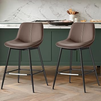 VASAGLE Bar Stools Set of 2, Counter Height, with Back, 24.8-Inch | PU Leather, Ergonomic Backrest, Metal Legs, for Kitchen Island, Easy Assembly, Coffee Brown, LYNA Collection ULBC088K02