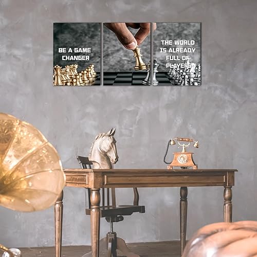 Miniatura 3 de xiysien Arte de pared de ajedrez, con citas inspiradoras, decoración de pared, ajedrez negro y dorado, citas motivacionales, impresiones artísticas