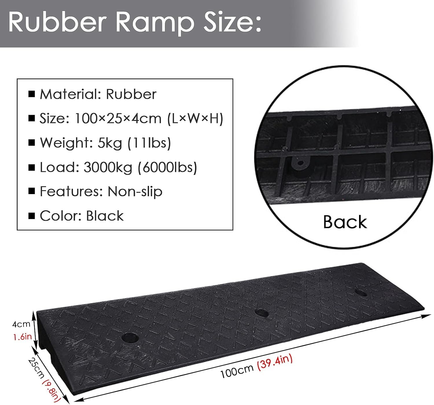 Rampa escalonada Rampa de Entrada for vehículos de Perfil bajo, 1 Metro de Largo, rampa de Carga for cortacésped de monopatín, 4/5/6/7/8 cm de Alto, rampa de acera Resistente Negra(100x25cmx4cm)