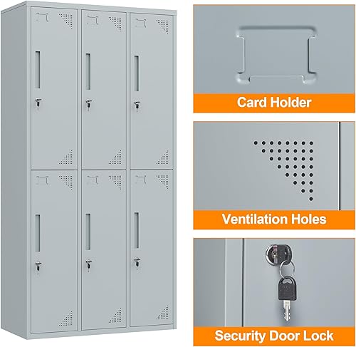 Vista 222 de Taquillas de metal para empleados, armario de almacenamiento de acero con 5 puertas para el hogar, oficina, escuela, gimnasio (blanco)