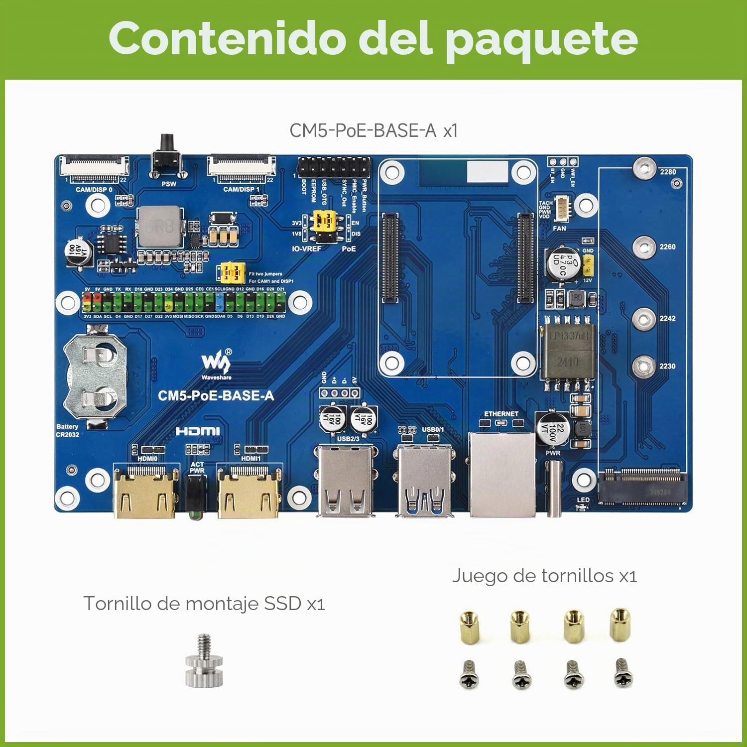 Waveshare Compute Module 5 IO Board, Compatible with All Variants of Raspberry Pi CM5, with PoE Feature, Single Board Only