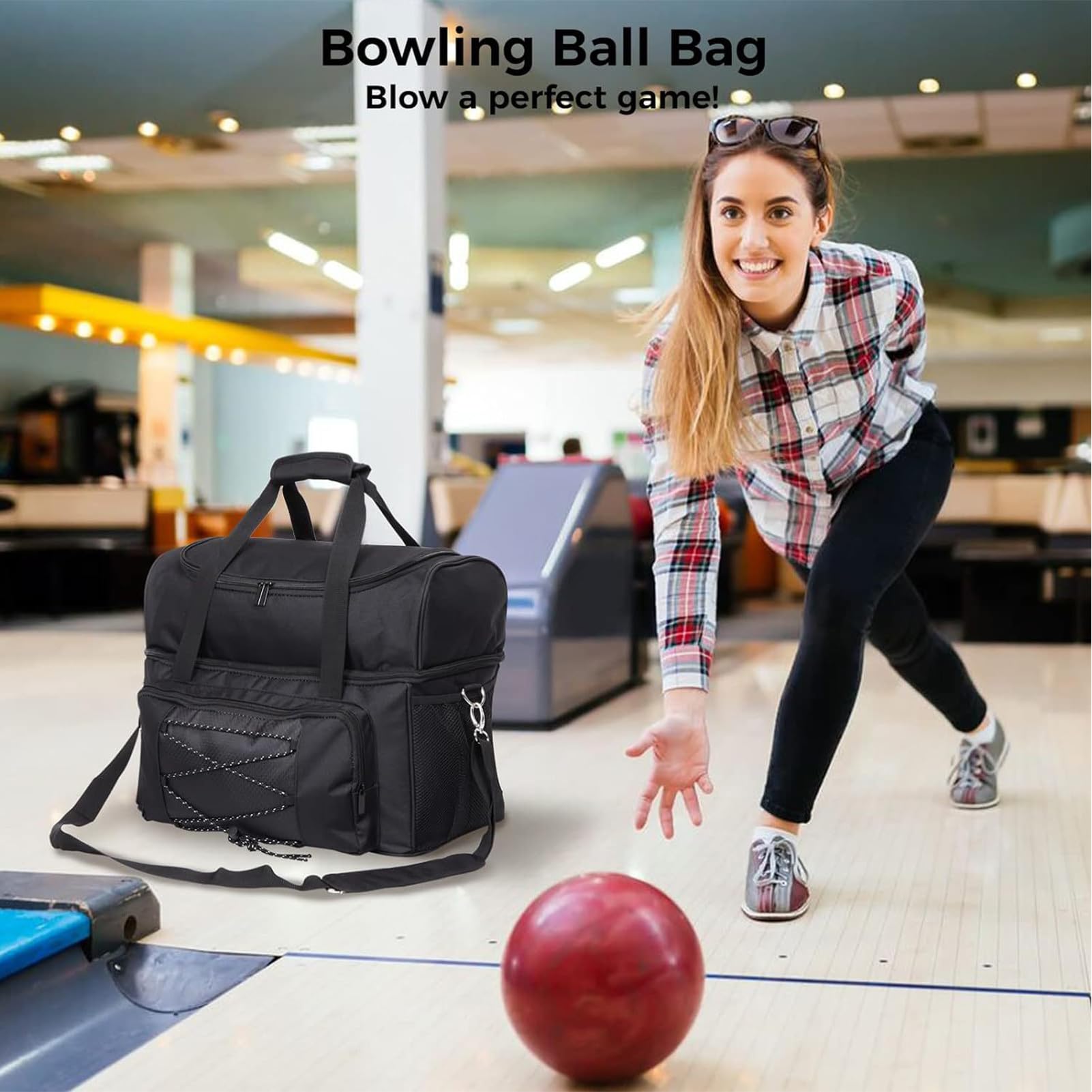 Sac de bowling – Sac de bowling avec supports de balles et séparateur rembourré – Sac de bowling double pour 2 balles avec support de balle pour homme
