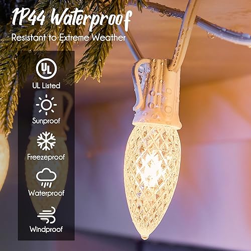 Miniatura 7 de Juego de tiras de luz C9 de 200 pies para enchufe E17, espaciado de 12 pulgadas, cadena de luz de Navidad para exteriores con 100 enchufes, paquete