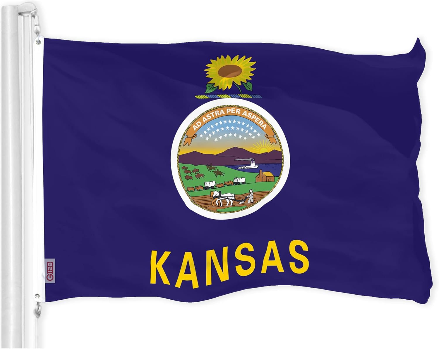 G128 Kansas KS State Flag 3x5 Ft LiteWeave Pro Series Printed 150D Polyester