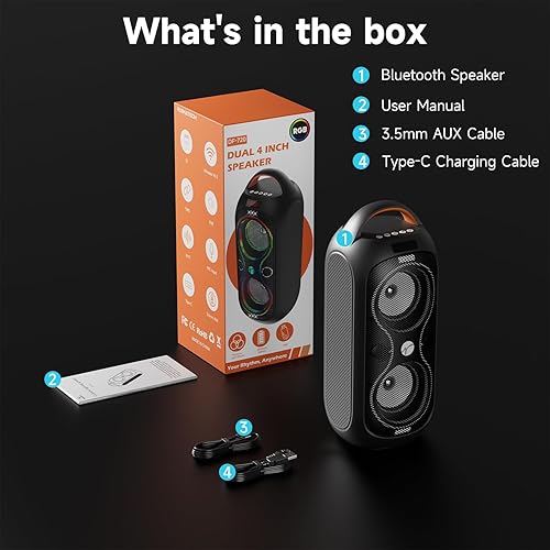 Miniatura 8 de Altavoces inalámbricos grandes Bluetooth para fiestas, altavoz portátil para exteriores de 120 dB de sonido fuerte con luces RGB, altavoces duales