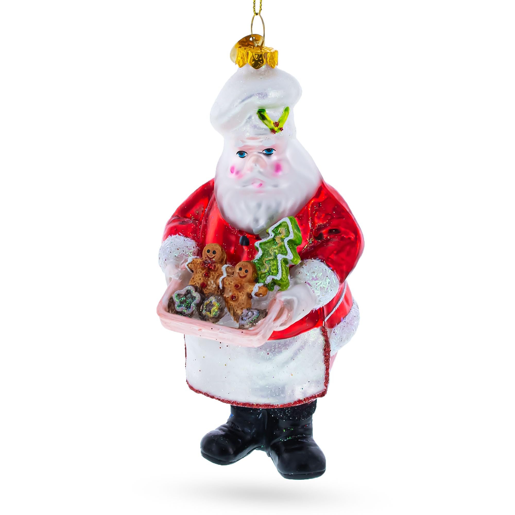 Père Noël en pain d'épices en verre soufflé artisanal pour sapin raffiné
