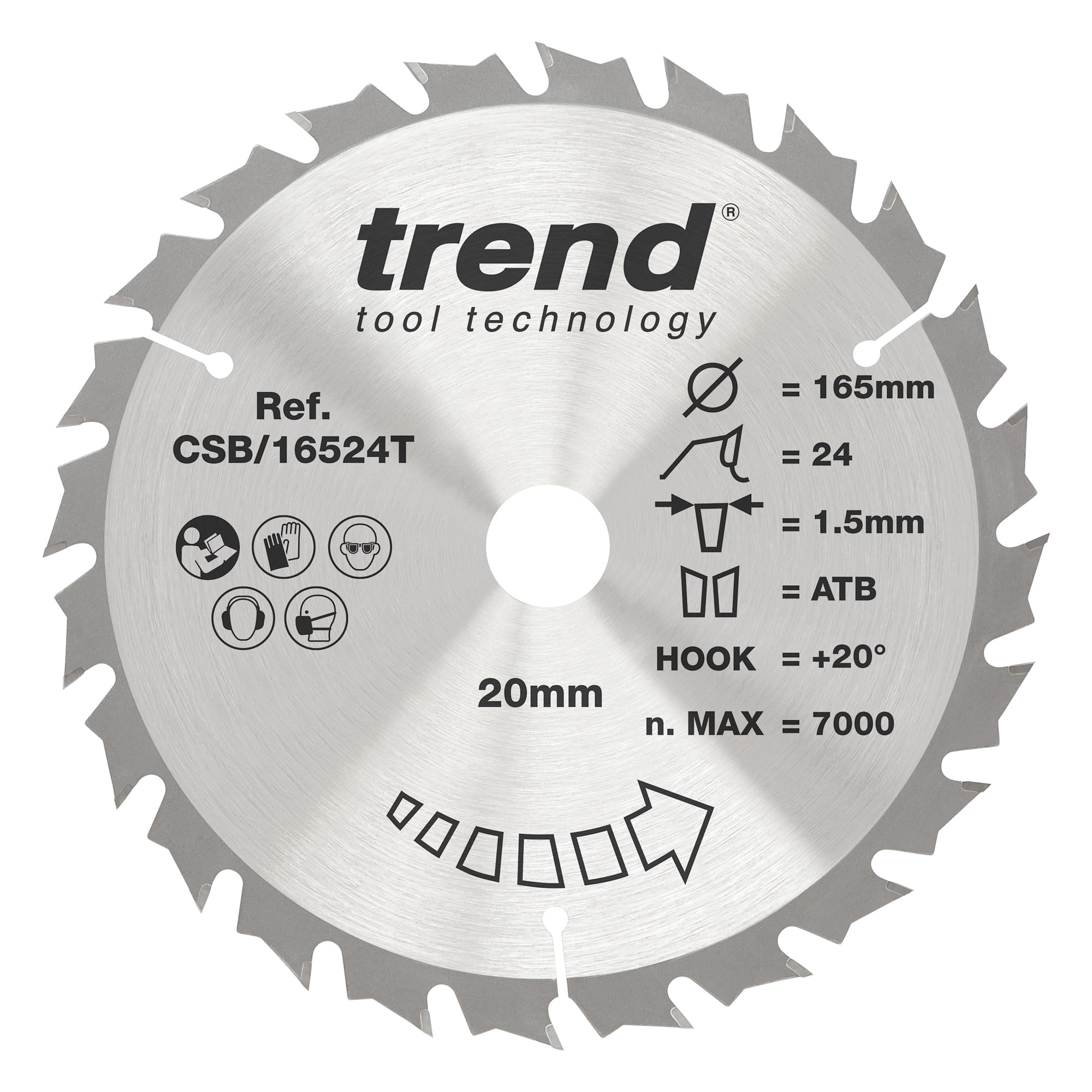 Trend Csb/16524T Craft Pro Saw Blade - 165Mm Diameter 5/8In Bore 24Tooth Tct For Cordless Saws, 5.0 Mm*265.0 Mm*318.0 Mm 5027654047781