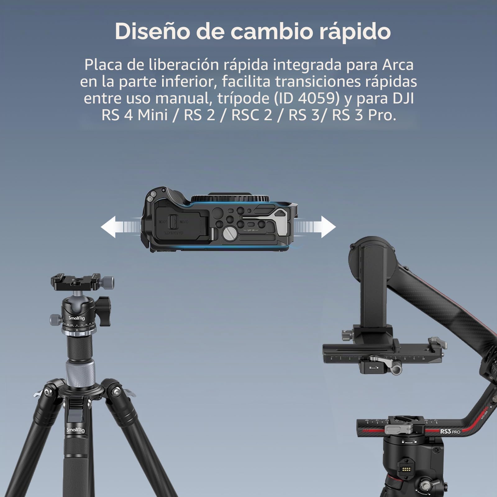 SmallRig R50 V - Jaula para Canon R50V, agarre ergonómico de silicona, placa QR para Arca, orificio roscado 1/4"-20, orificios 3/8"-16 para ARRI, Cold Shoe, QD
