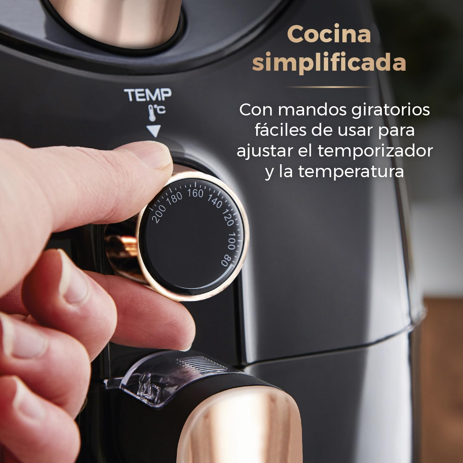 Tower T17021RG Freidora de Aire Tamaño Familiar: Air Fryer con Circulación de Aire Rápida y Temporizador de 60 Minutos: Freidora Sin Aceite de 4.3 L, 1500 W, Negro Oro rosa