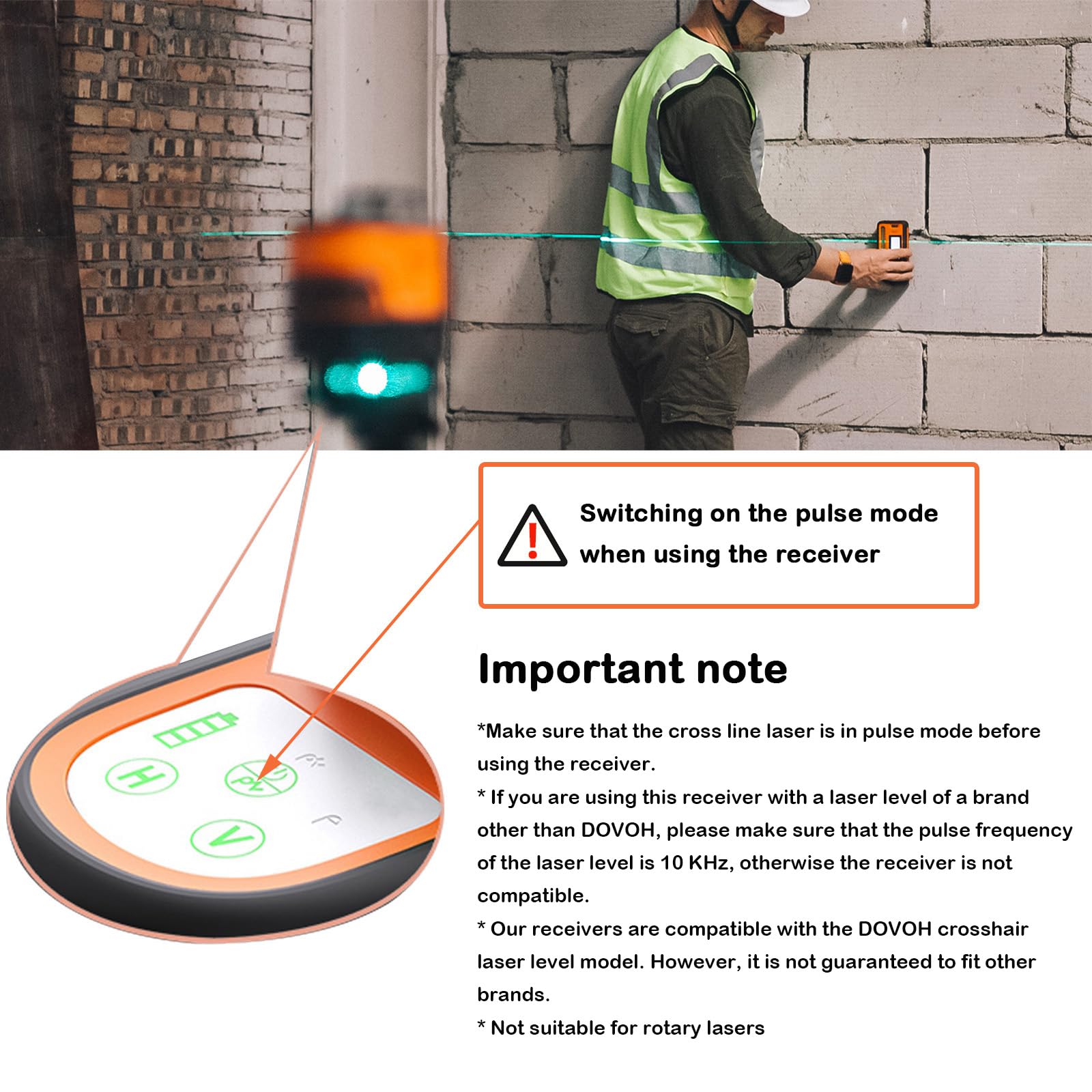 DOVOH Laser Level Receiver, High Accuracy Line Laser Detector, Compatible Pulse Frequency is 10KHz, Dual LCD Display - Image 2