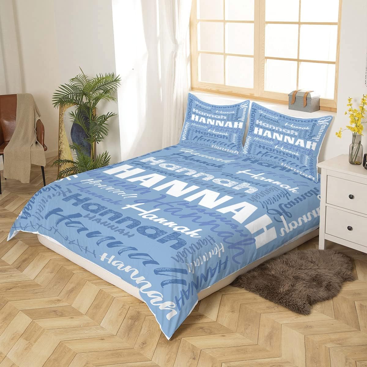 Custom Your Name Bedding Set, Custom Name Quilt Twin Full Queen King, Blankets Personalized Name Custom Duvet, Blanket With Name Bedroom Decor Soft Lightweight, Gifts for Kids Baby Adults (Light Blue)