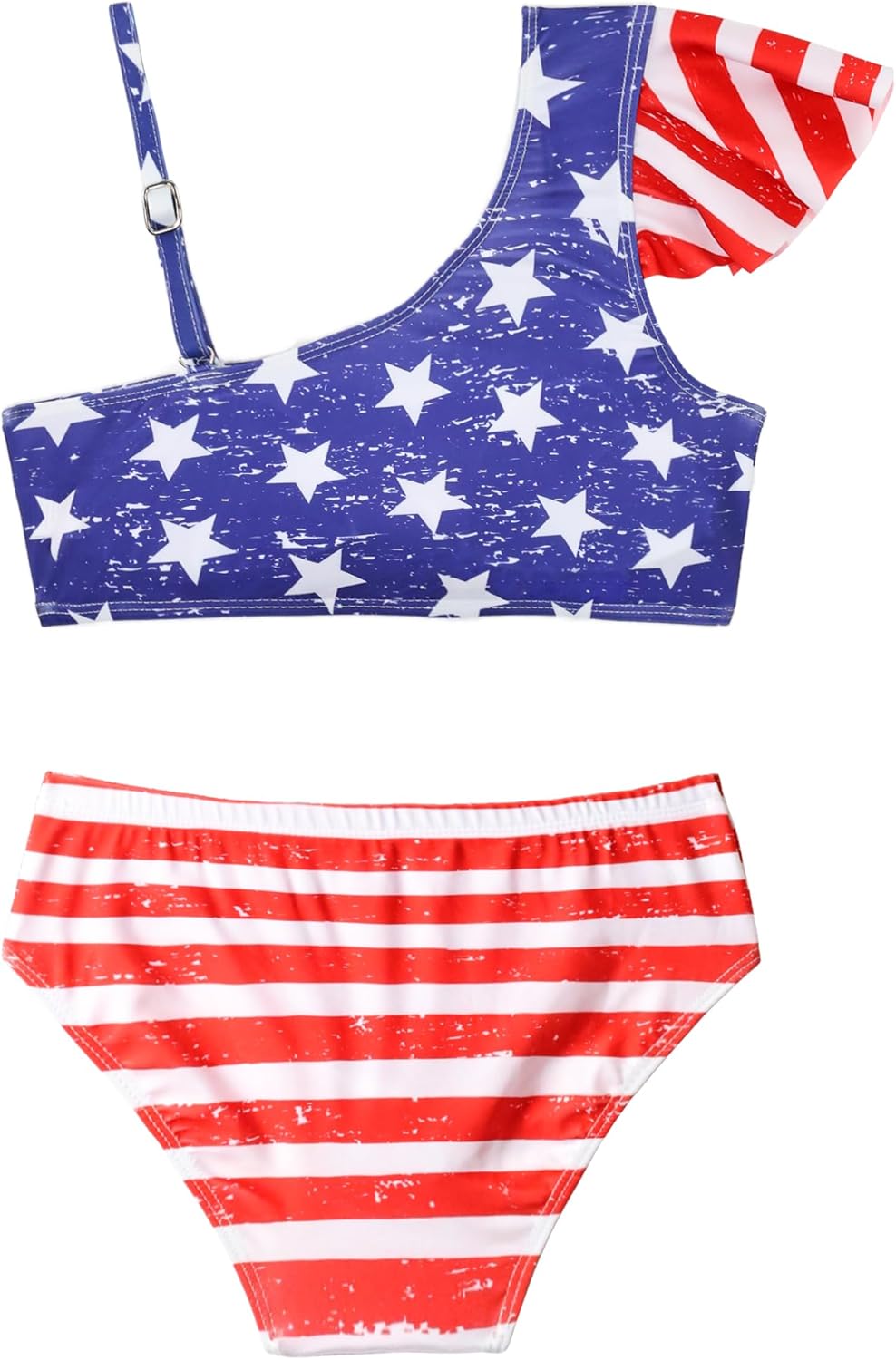 Bathing Suits for Girls Size 8-9 Years Old Blue White Stars Ruffle Bikini Swimsuit Set with Bottom - Image 2